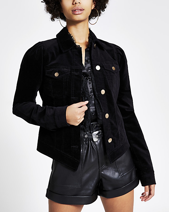 Black velvet puff sleeve jacket