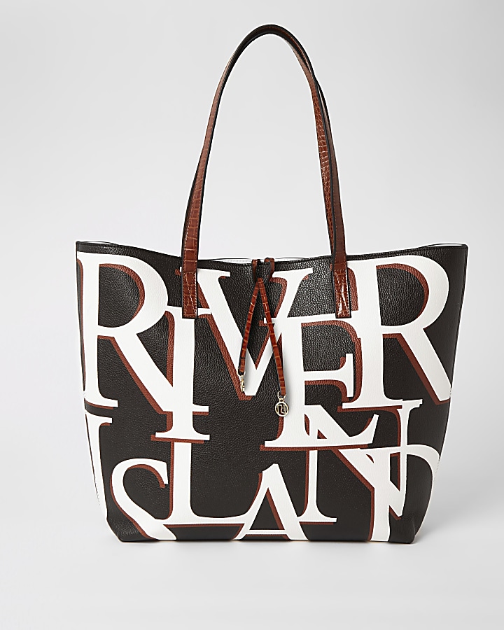 Black 'River' printed shopper tote bag