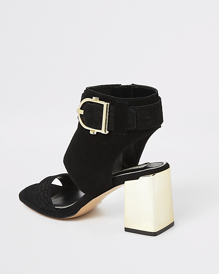 Black suede buckle heeled shoe boots