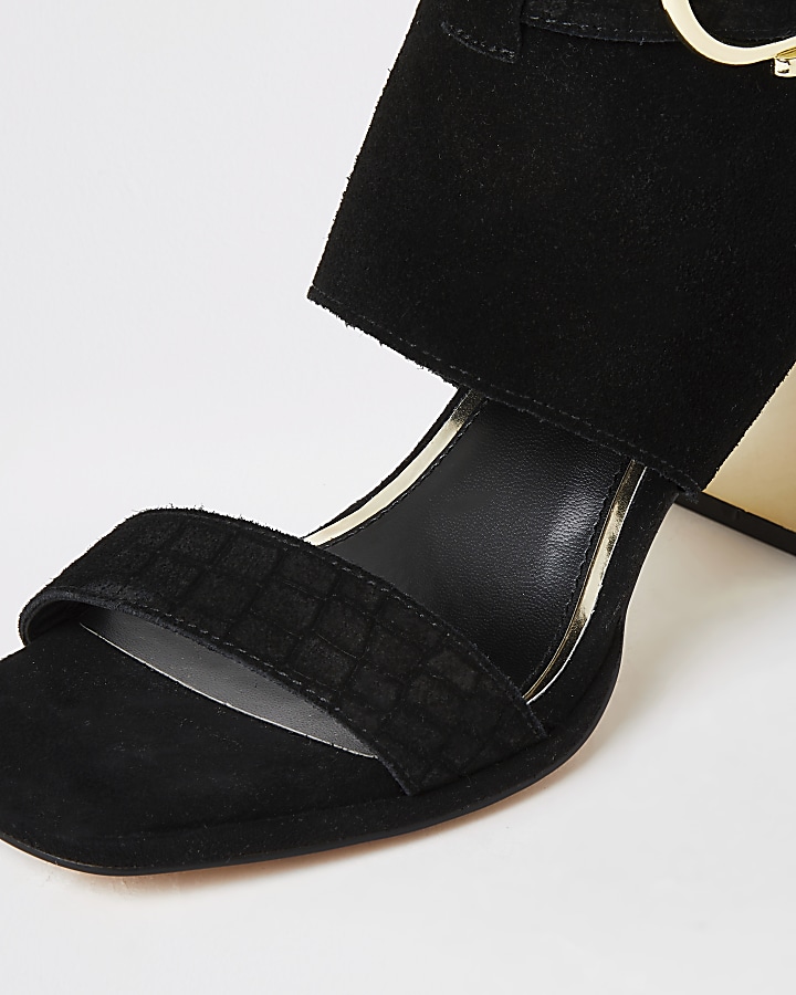 Black suede buckle heeled shoe boots