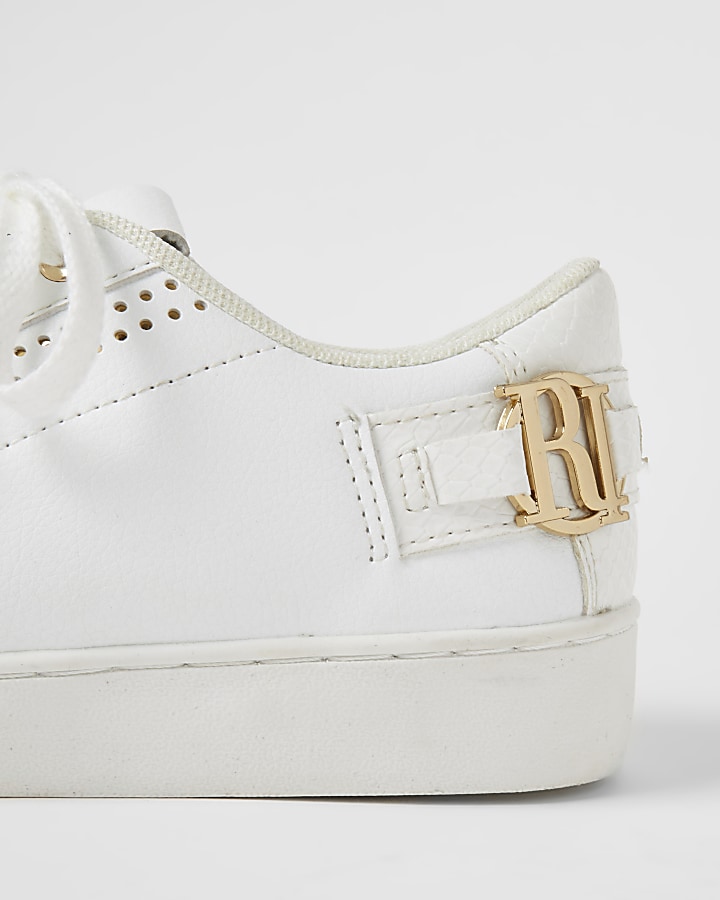 White RI perforated lace-up trainers
