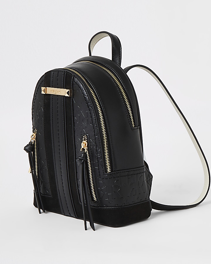 Black RI embossed zip front backpack