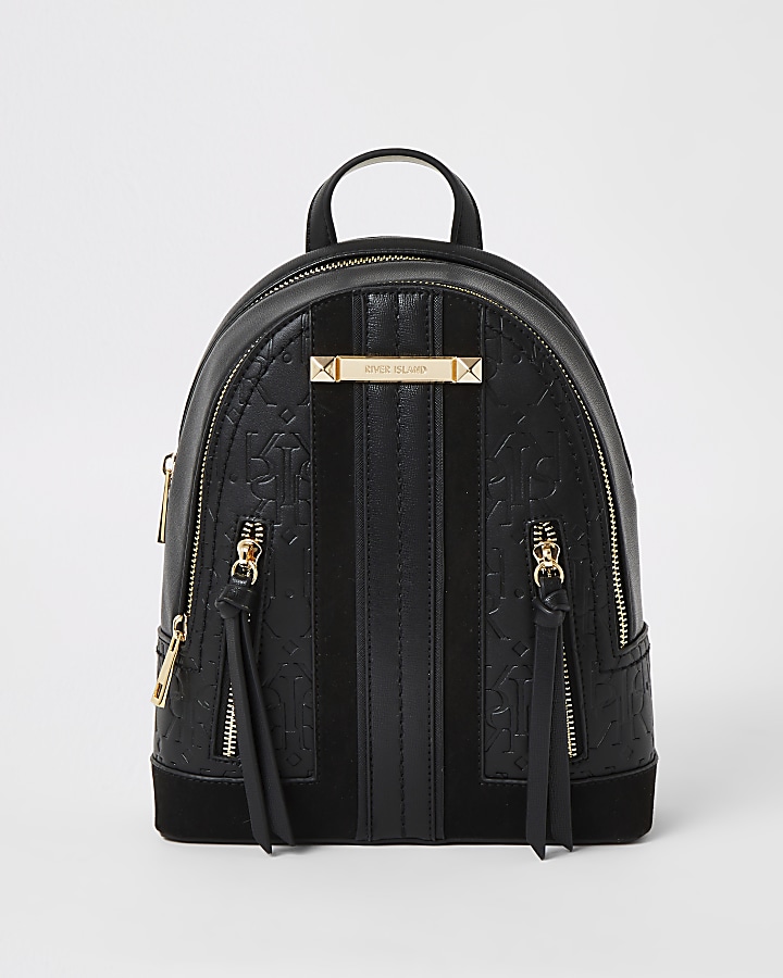 Black RI embossed zip front backpack
