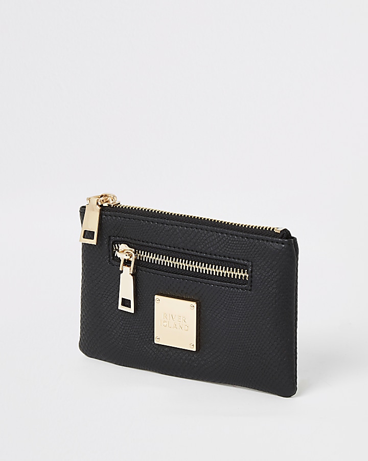 Black textured mini zip pouch