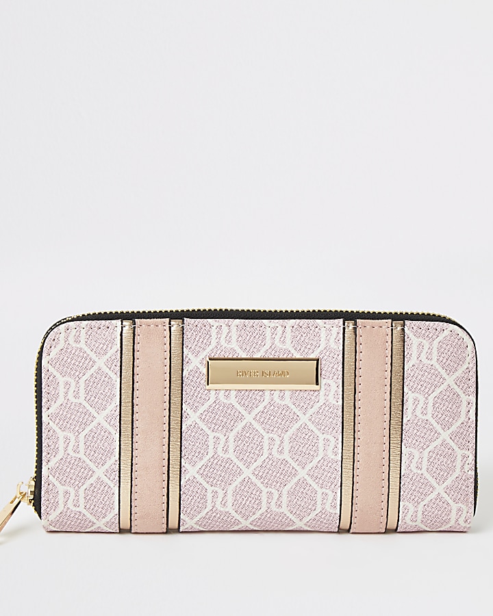 Pink RI monogram zip around purse