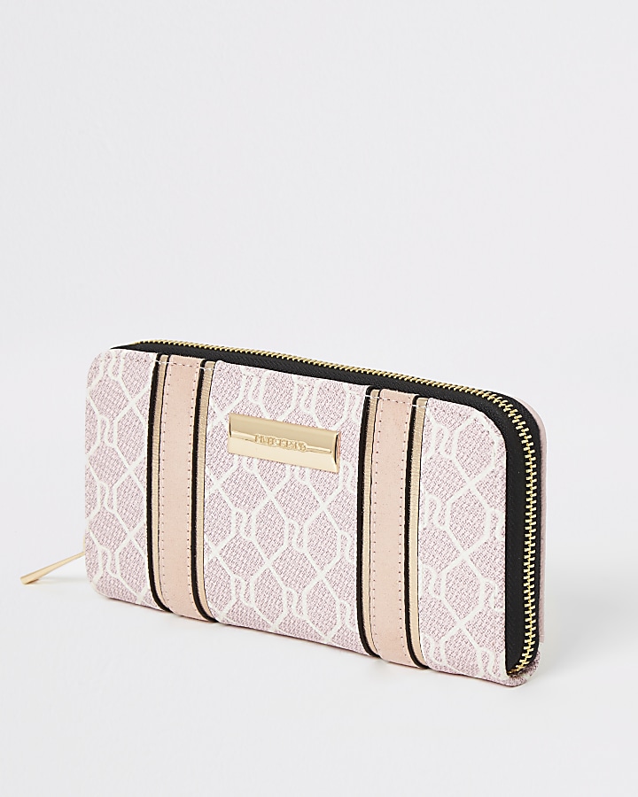 Pink RI monogram zip around purse