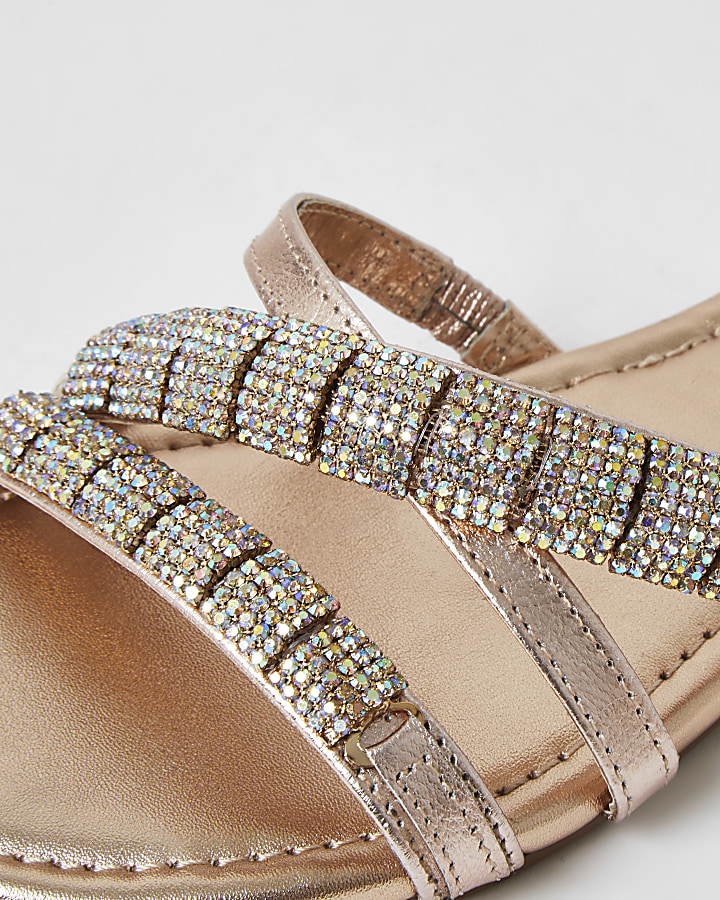 Gold leather embellished mule sandals