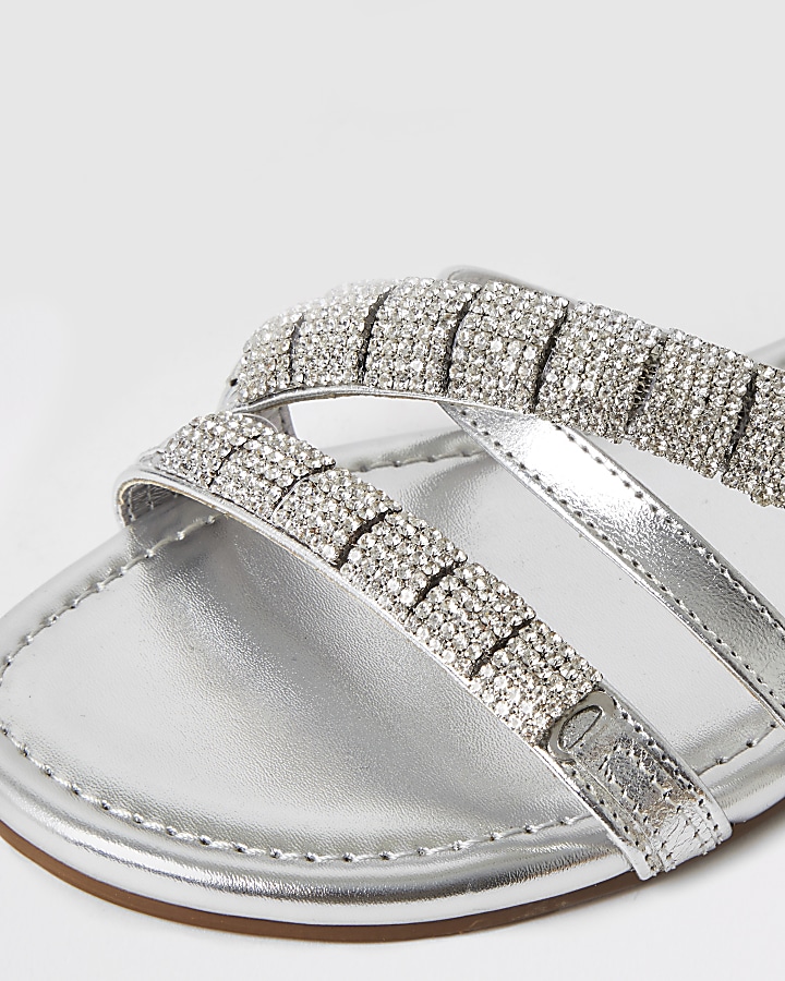Silver leather embellished Mule sandals