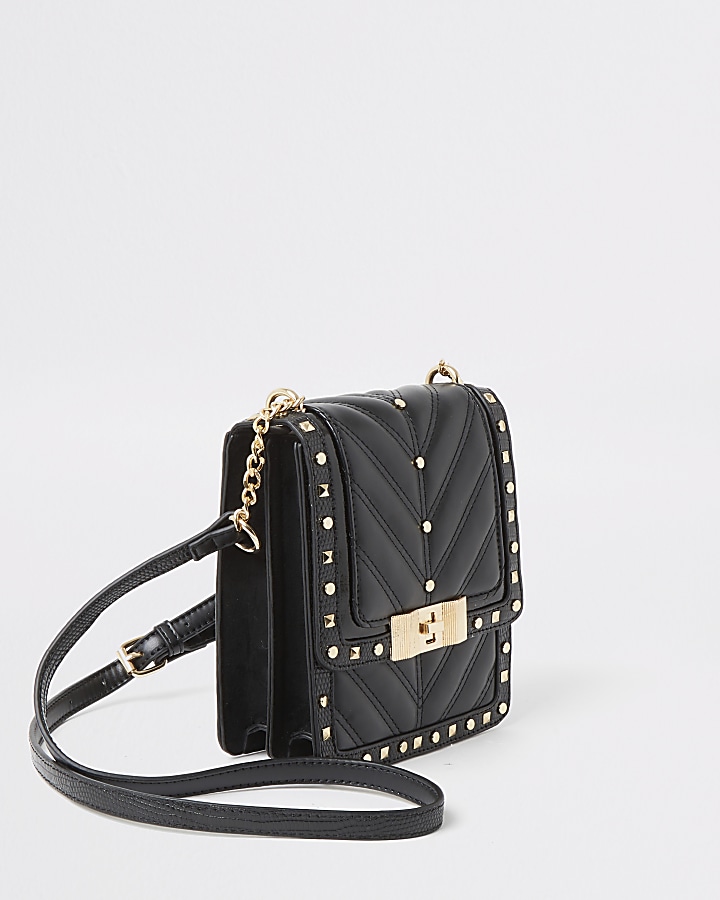 Black studded quilted cross body bag