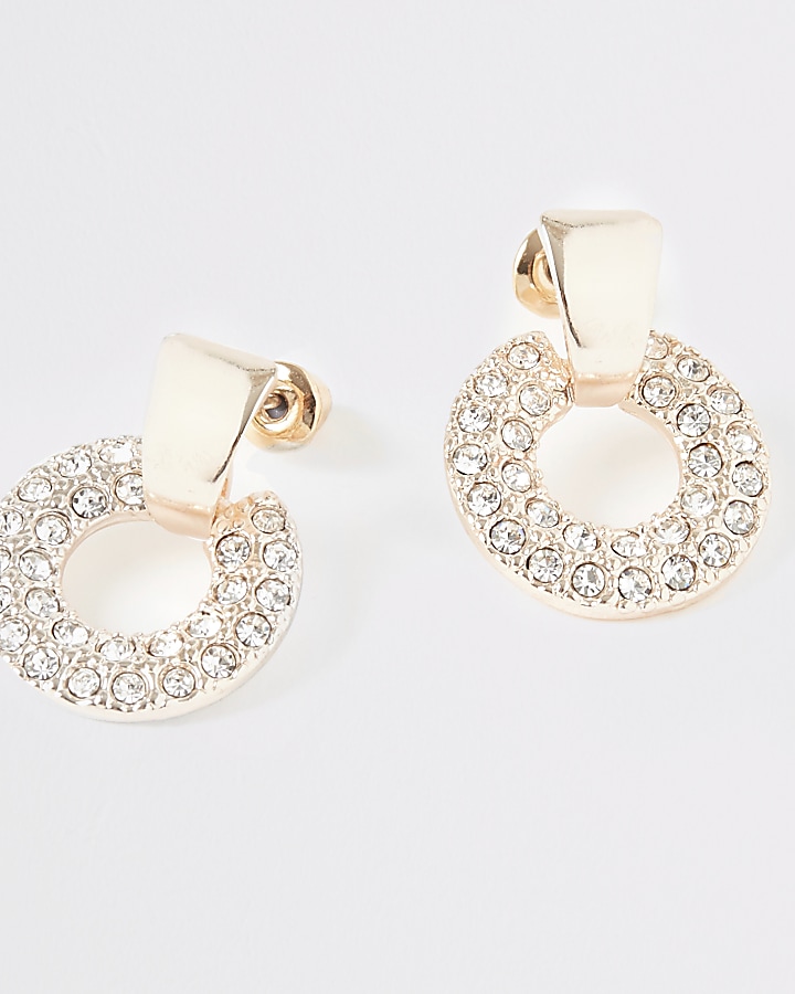 Rose gold colour diamante drop stud earrings