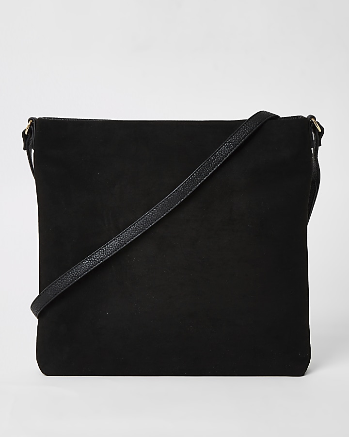 Black pocket large messenger x-body handbag