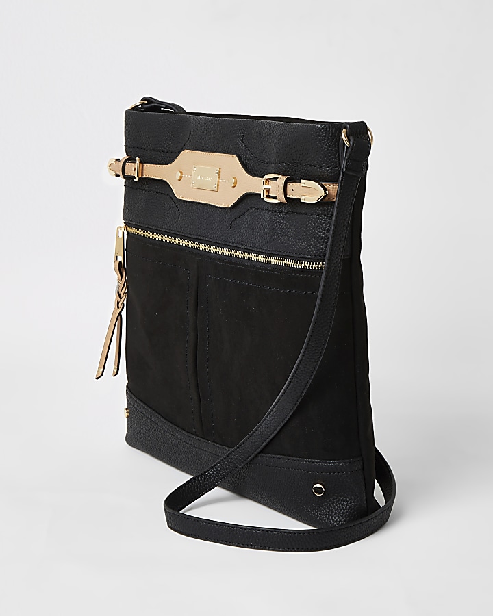 Black pocket large messenger x-body handbag