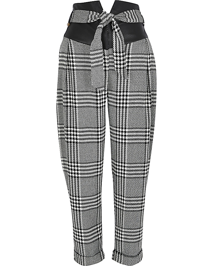 Black checked high waisted trousers