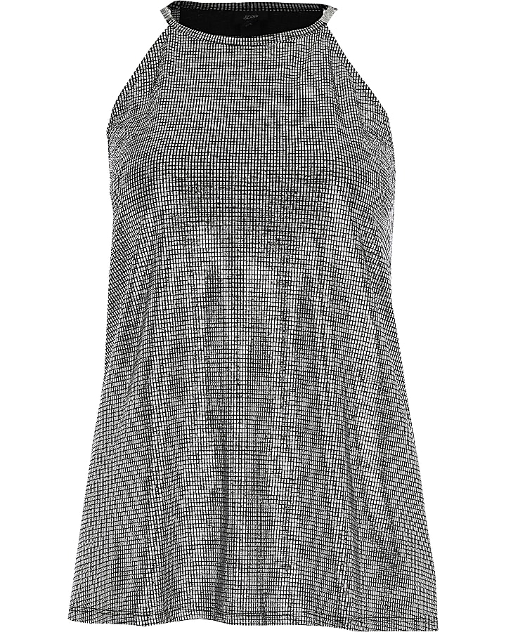 Silver metallic printed sleeveless top