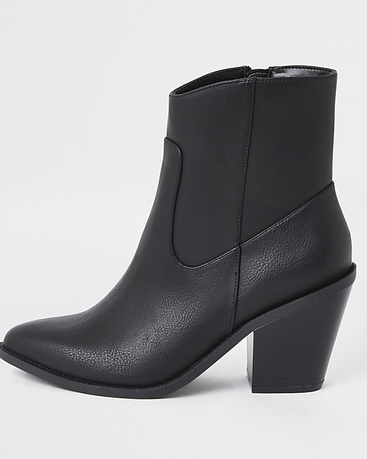 Black western heeled ankle boots