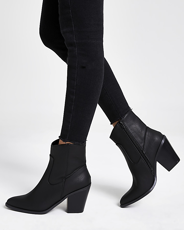 Black western heeled ankle boots