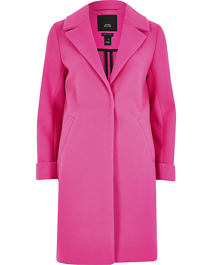 Petite pink single breasted longline coat