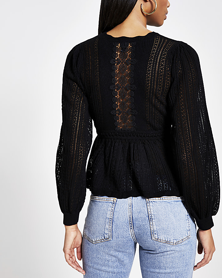 Black lace peplum knitted jumper
