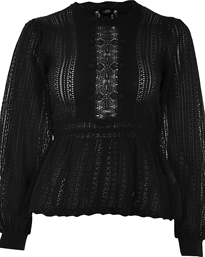 Black lace peplum knitted jumper