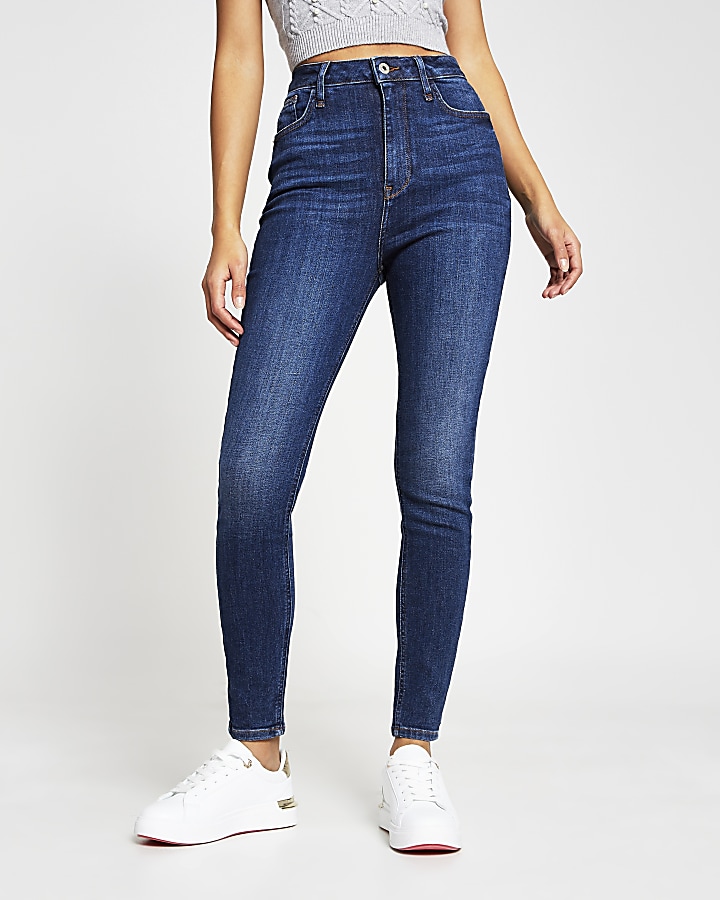 Blue denim high waisted skinny jeans