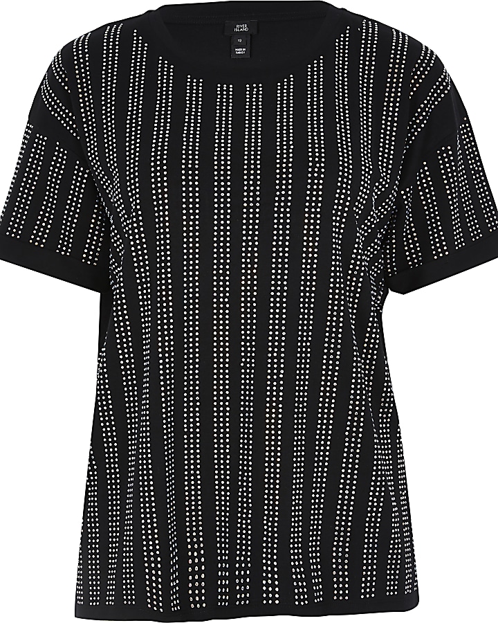 Black diamante stripe loose fit T-shirt