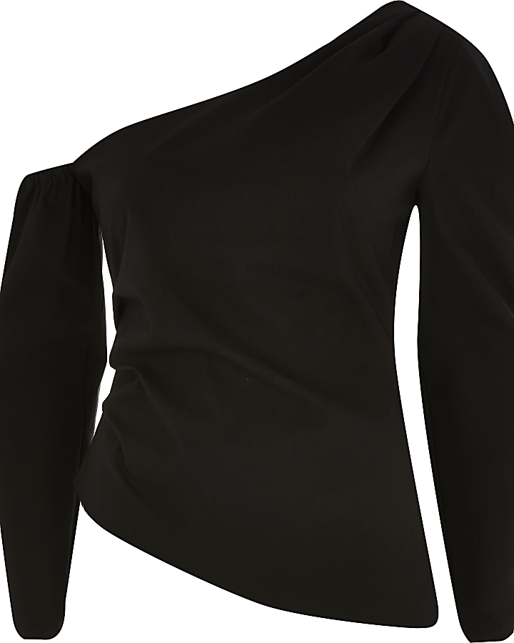 Black asymmetric cold shoulder top