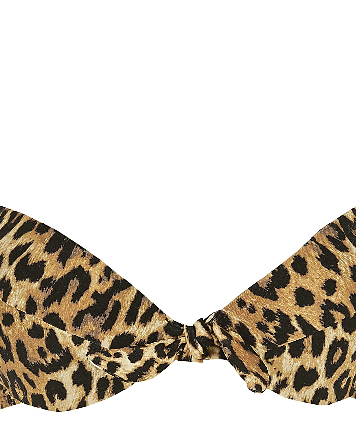 Brown leopard print plunge bikini top