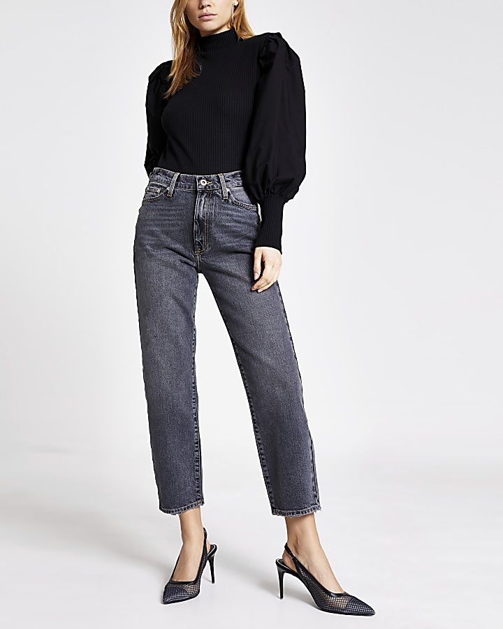 Black washed Blair high rise straight jeans