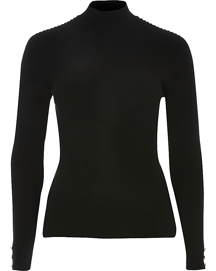 Black ribbed high neck knitted top