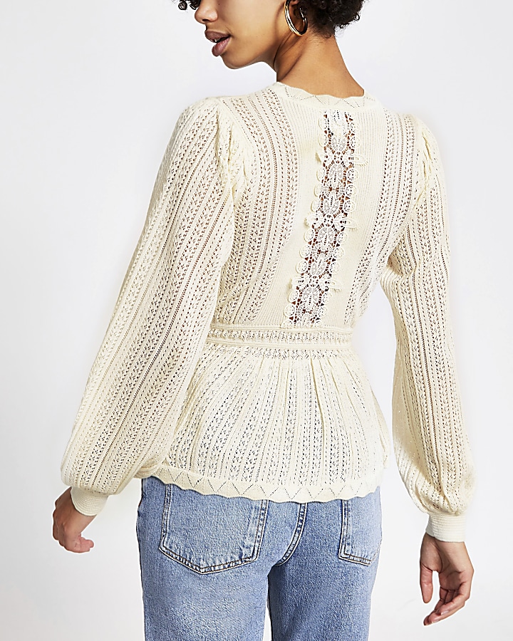 Cream lace peplum knitted jumper