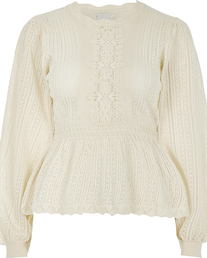 Cream lace peplum knitted jumper