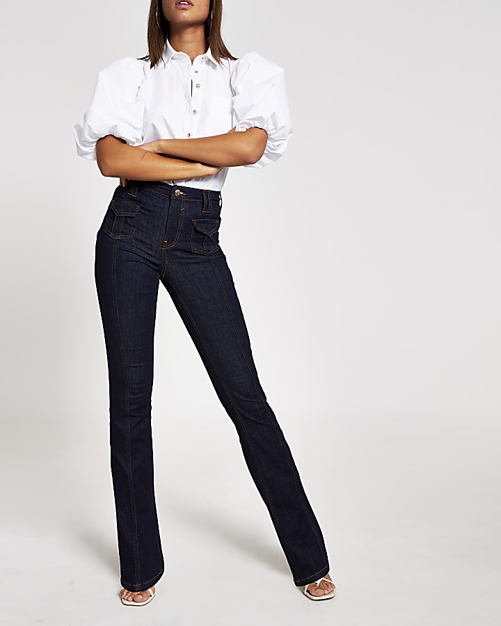 Blue high waisted flared jeans