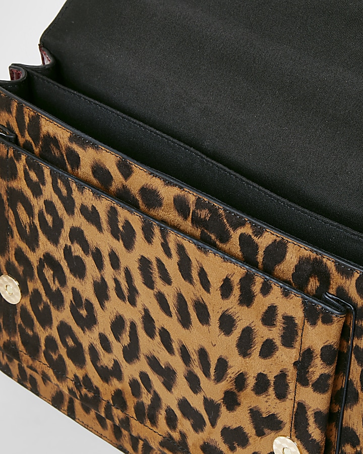 Brown leopard print 'River' satchel bag