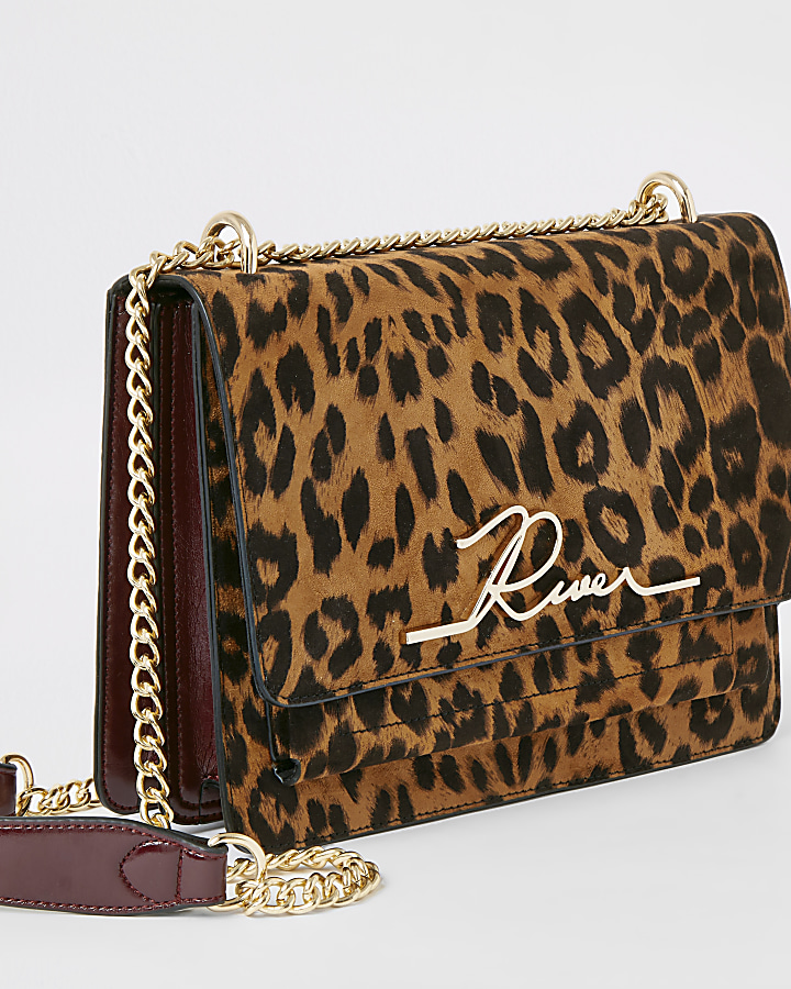 Brown leopard print 'River' satchel bag