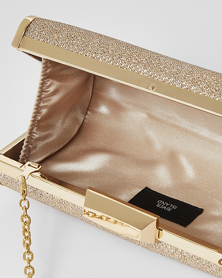 Gold glitter cliptop box clutch bag