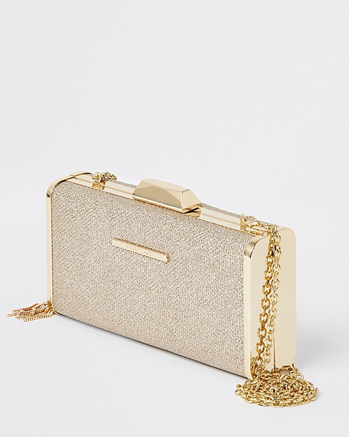 Gold glitter cliptop box clutch bag