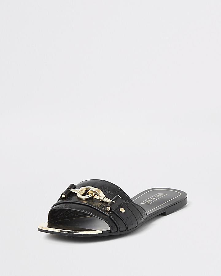 Black  snaffle front open toe sandals