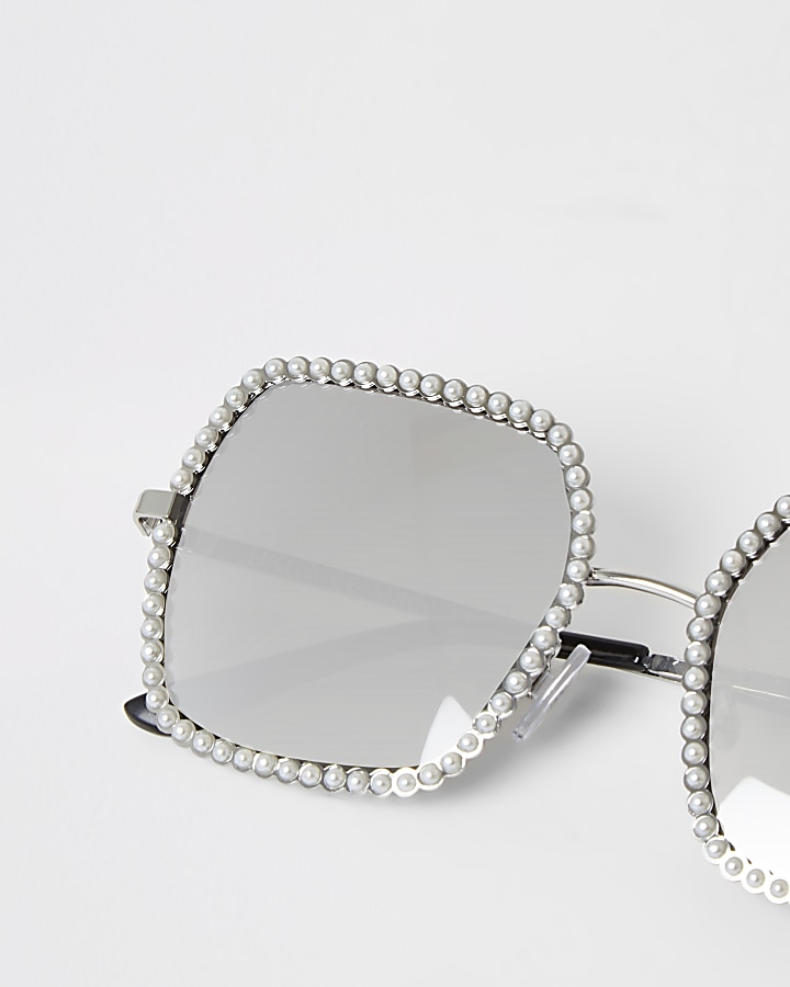 Silver pearl embellished sunglasses