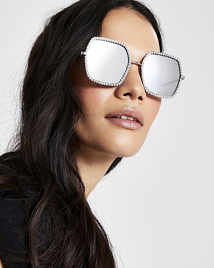 Silver pearl embellished sunglasses