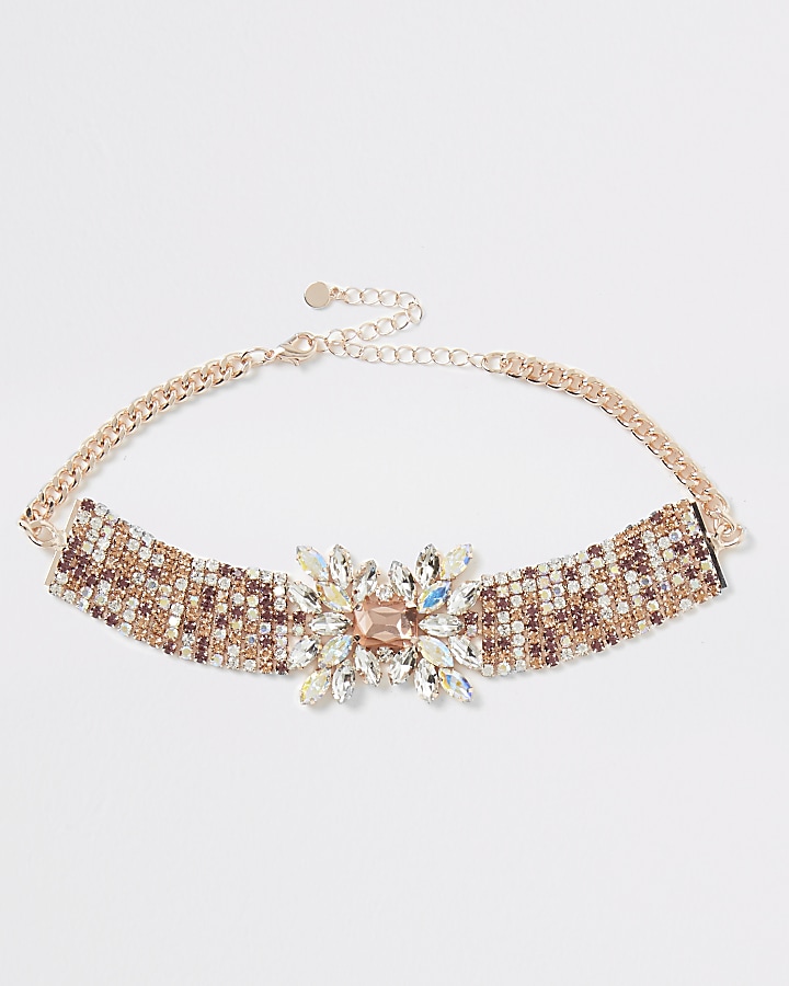 Rose gold tone diamante statement necklace