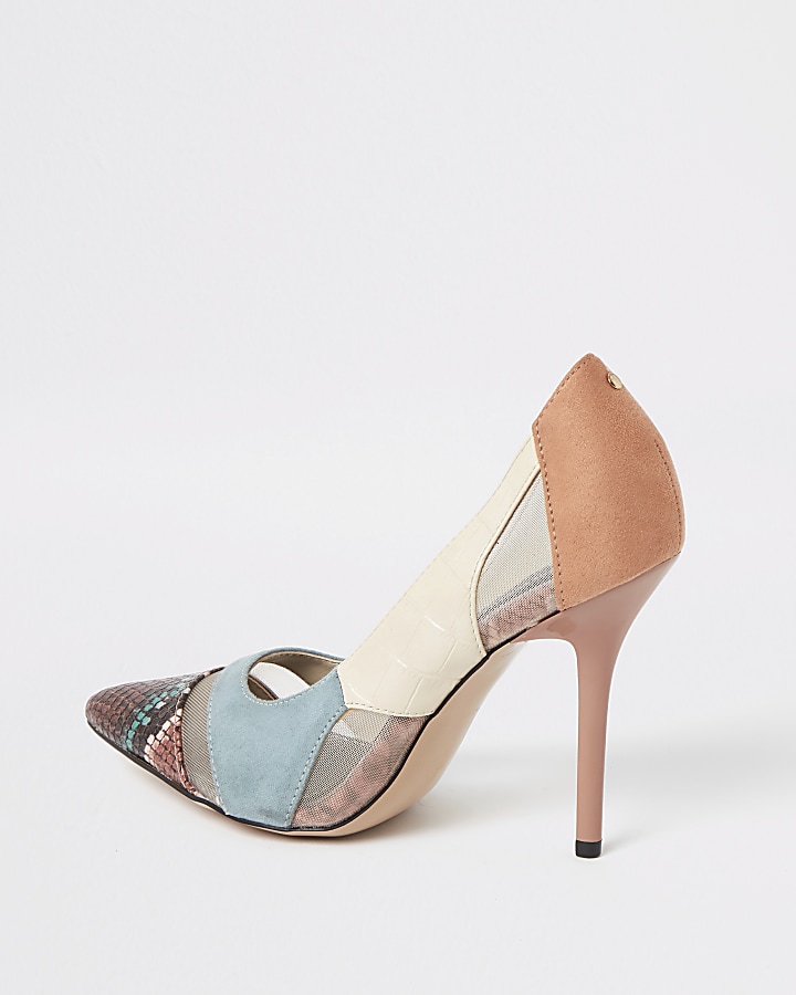 Blue snake printed mesh court shoes