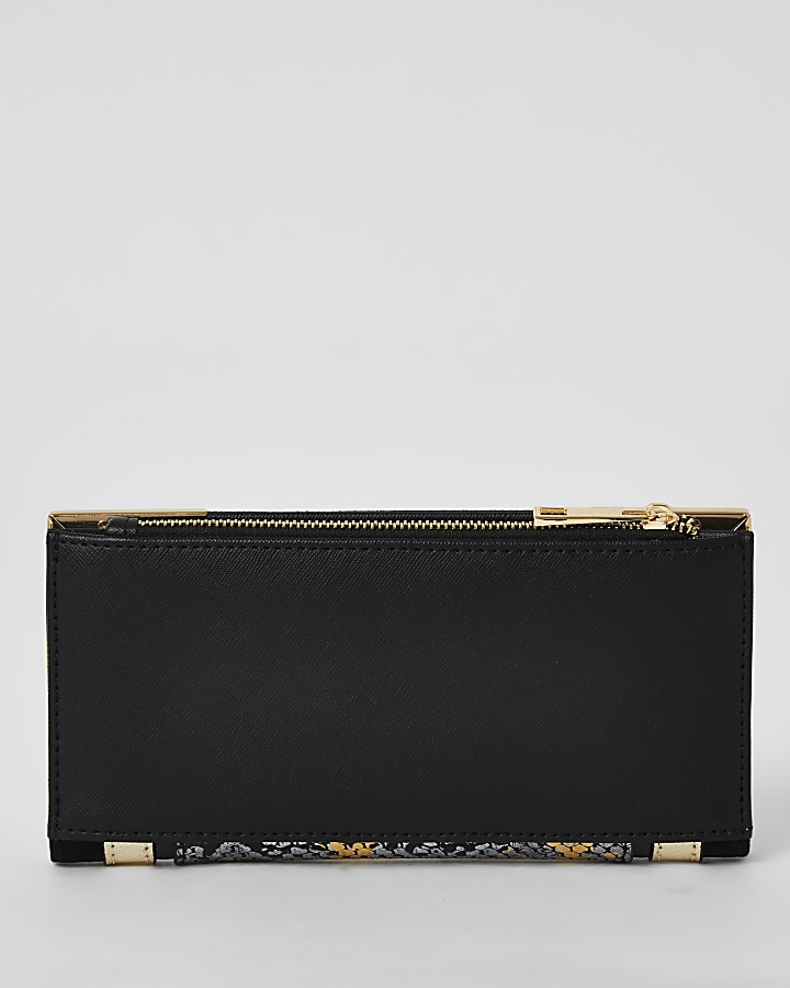 Black metallic snake print foldout purse