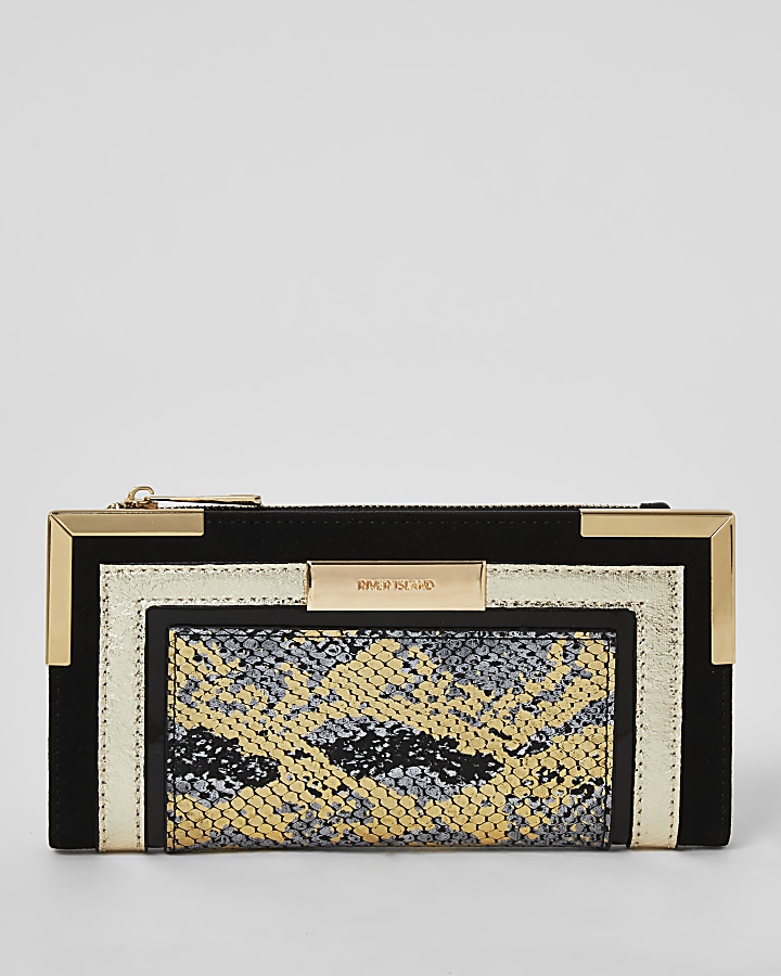 Black metallic snake print foldout purse