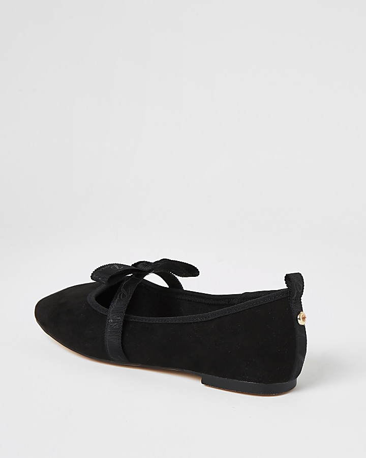 Black suedette bow strap ballet shoes