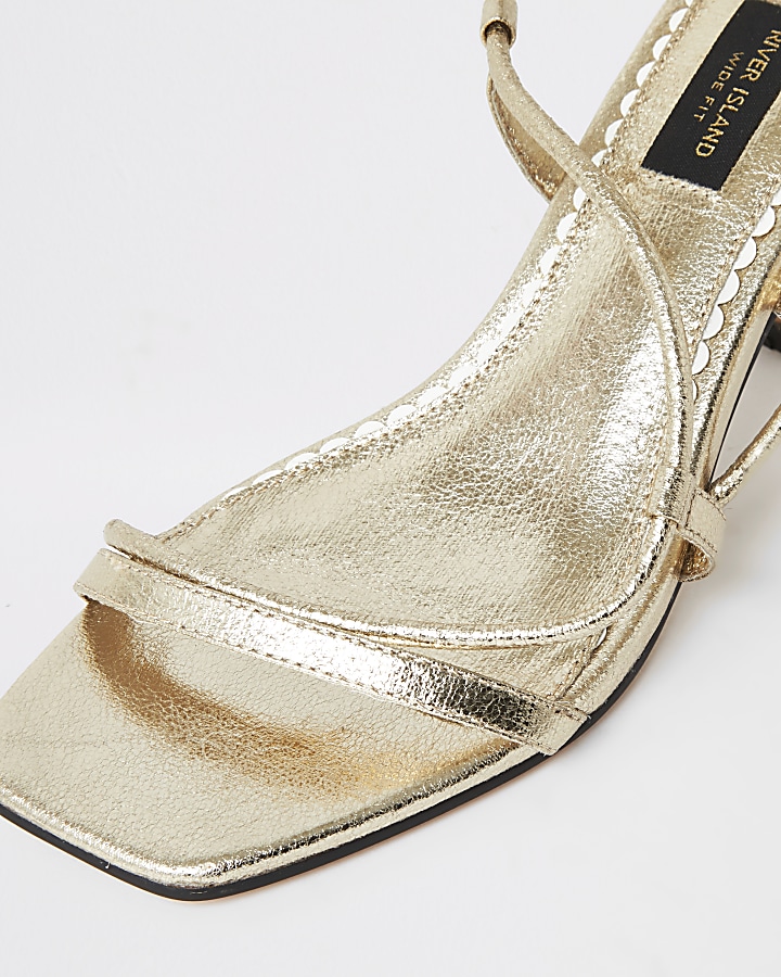 Gold square toe wide fit midi heel sandals