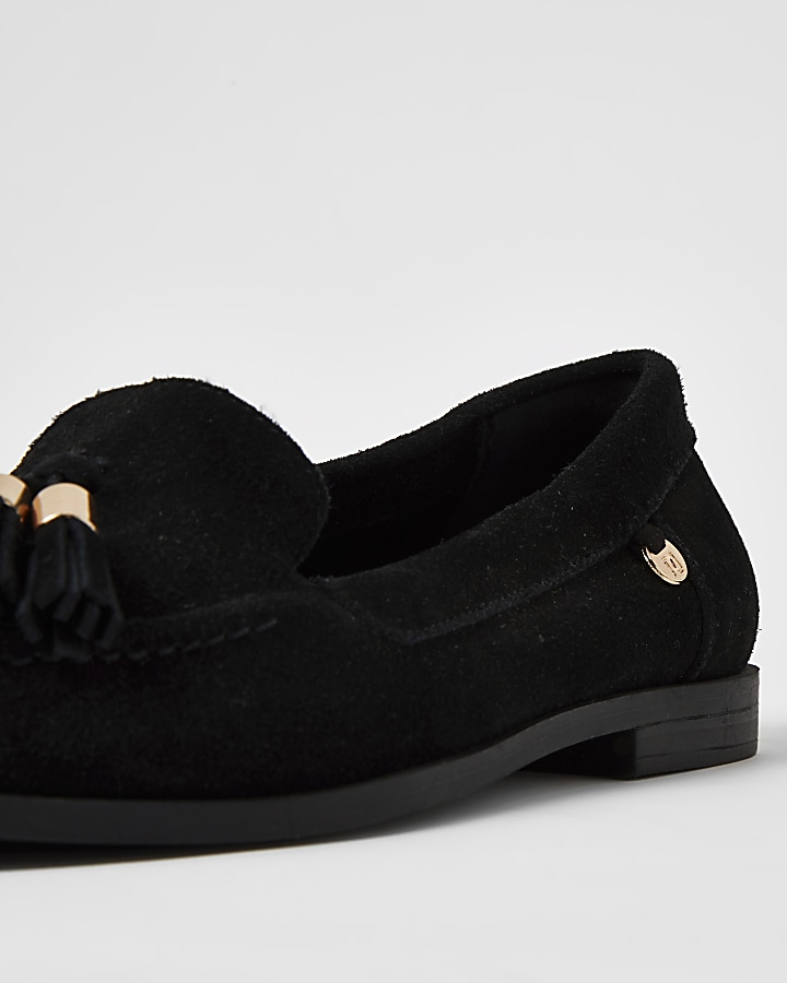 Black suede tassel loafers