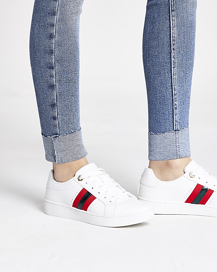White stripe side lace-up trainers