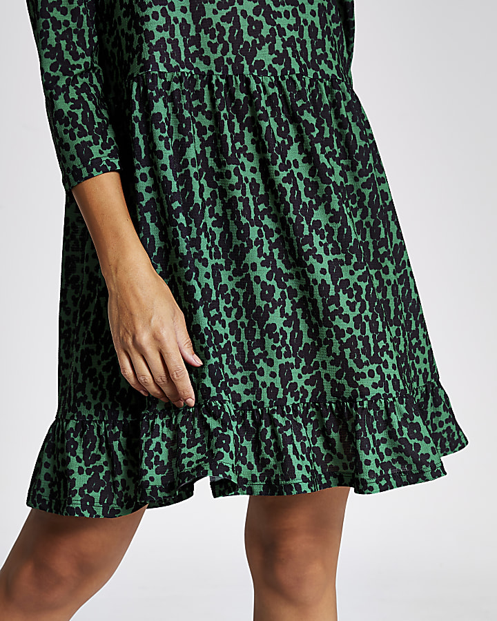 Petite green print smock dress