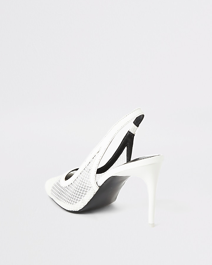 White mesh slingback heeled court shoes