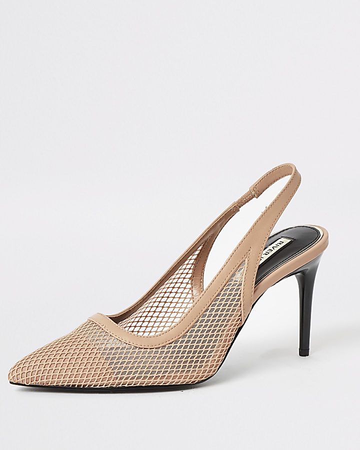 Pink mesh slingback heeled court shoes